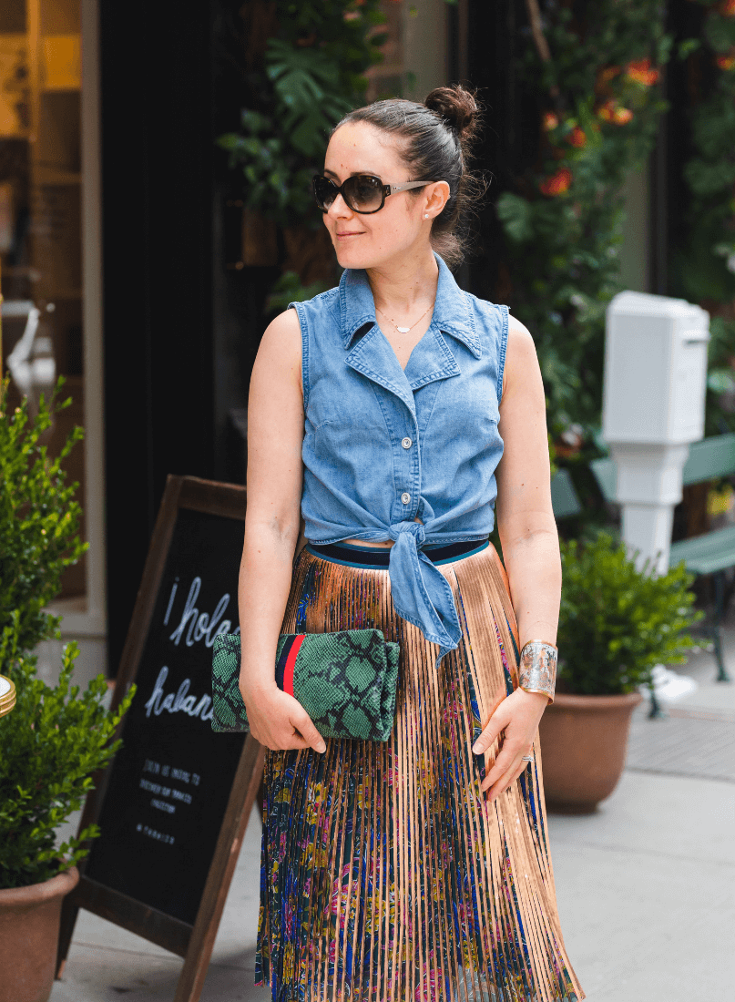 Anthro Pleated Skirt Denim Top Alice & Olivia Jacket by Modnitsa Styling