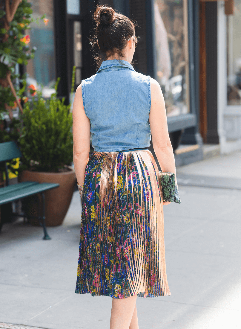 Anthro Pleated Skirt Denim Top Alice & Olivia Jacket by Modnitsa Styling