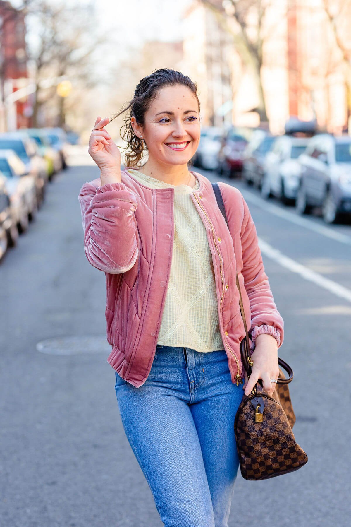 Sezane Bomber Jacket LoveshackFancy Top Madewell Jeans Coclico Booties Look. by Modnitsa Styling